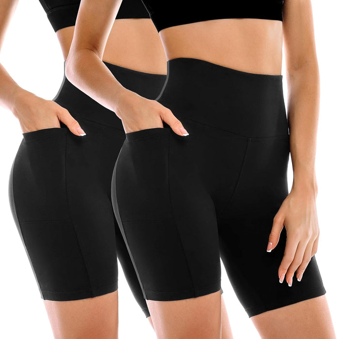 2 Pack Womens Biker Shorts with Pockets 6"