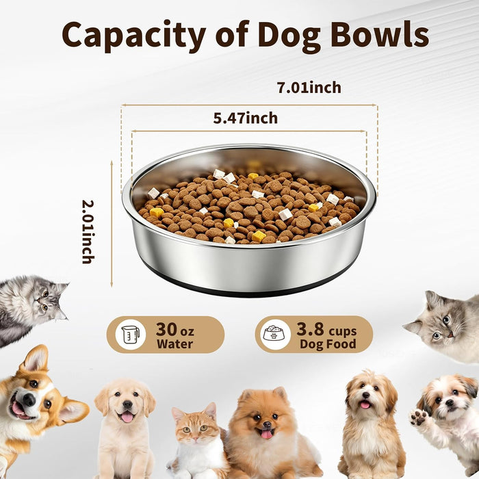 Stainless Steel Dog Bowls, 3.8 Cup, 2 Pack, Non-Slip & Durable