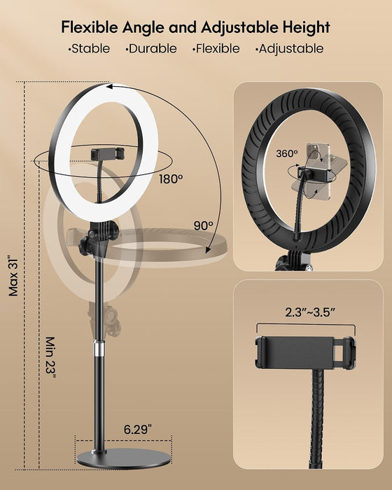 Desk Ring Light with Stand for Computer, Desk Light for Video Recording