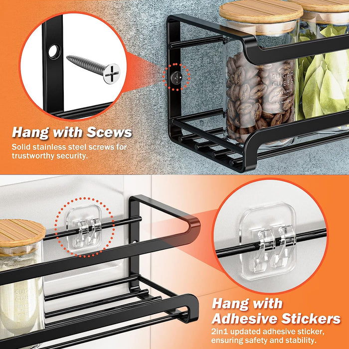 Spice Rack Wall Mounted 4 Pack, For Spice Jars & Seasonings,Black