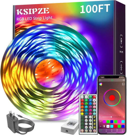 100ft Led Strip Lights RGB Music Sync Color Changing Led Lights with Smart App Control Remote Led Lights for Bedroom Roo