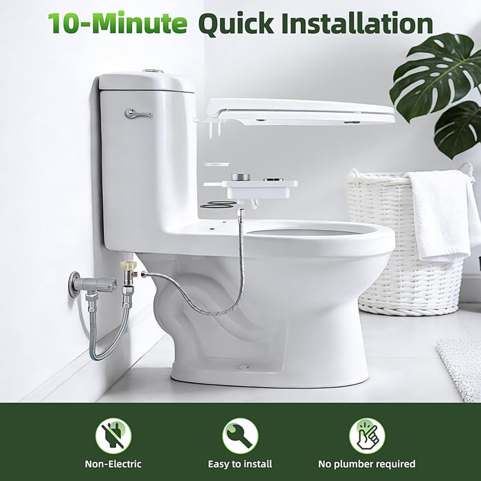 Bidet Attachment, Non-Electric Cold Water Bidet Toilet Seat Attachment with Pressure Controls, Retractable Self-Cleaning