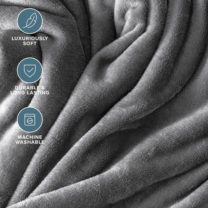 Fleece Blanket Luxury Microplush (Full/Queen, Grey)
