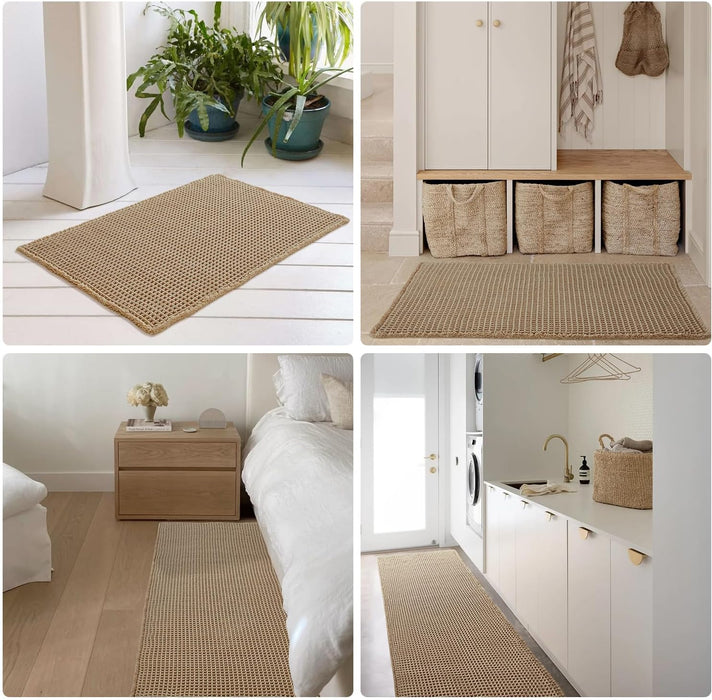 Waffle Bath Mat, Boho Bathroom Rugs Non Slip Washable, 30x20 Khaki