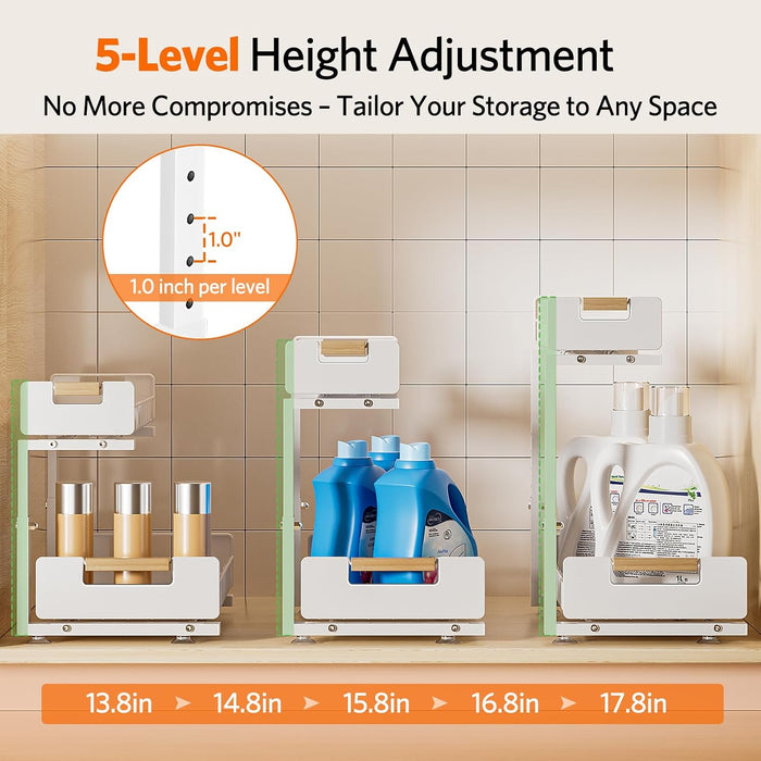 Under Sink Organizer Kitchen, 2-Tier Pull-Out Cabinet Shelf, 2-Pack