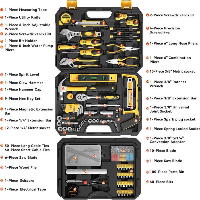 328 Piece Tool Kit for Home,Hand Repair Tool Set,Toolbox Storage Case with Drawer,General Household/Auto Tool Kit,Perfect for Homeowner, DIY, Handyman