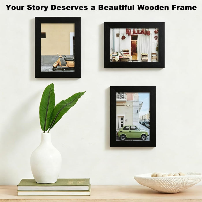 5x7 Solid Wood Picture Frame with Real Glass Cover Black