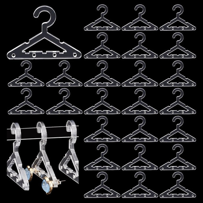 30pcs Clothes Hanger Clear Earring Holder Mini Hanger Rack Jewelry Display Dangle Earring Hanging Organizer Acrylic Ear Studs Display Rack for Retail Show Personal Exhibition(Only Hanger)