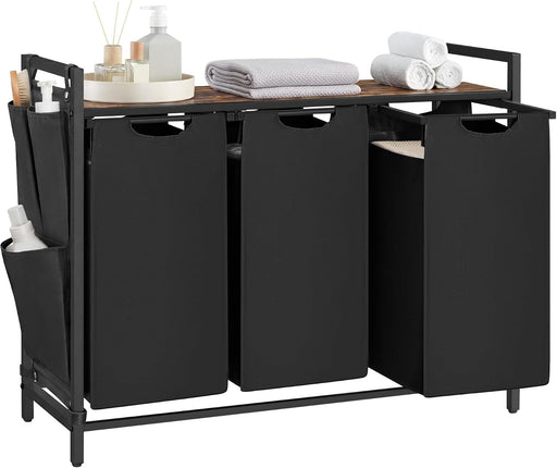 Laundry Hamper with Shelf, 3 Pull-Out Bags, 3 x 10.6 Gallons (40 L)