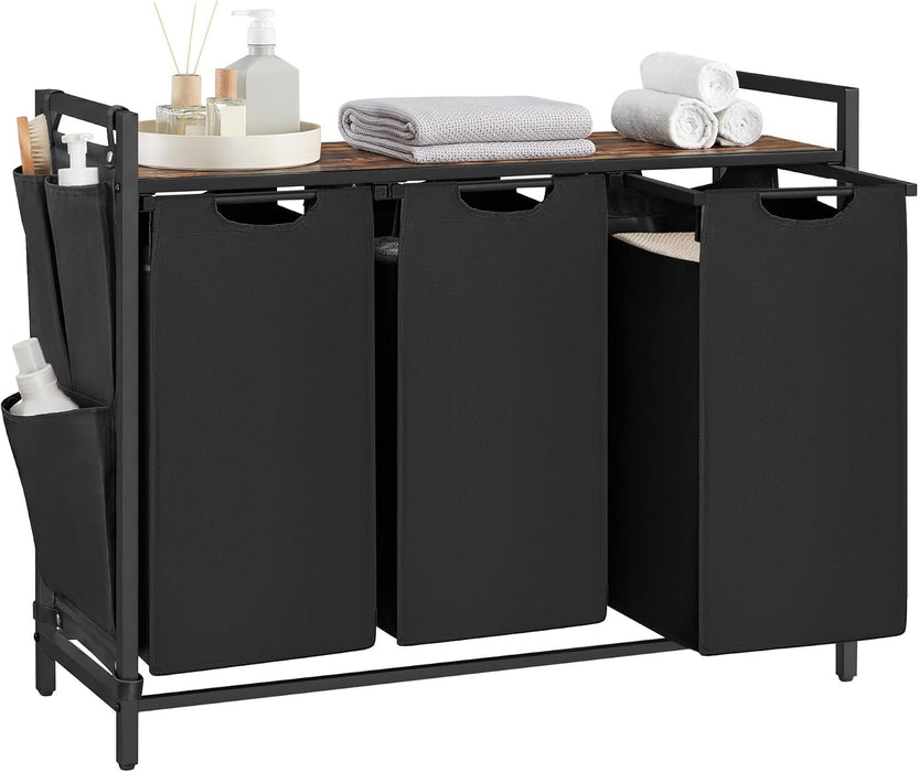 Laundry Hamper with Shelf, 3 Pull-Out Bags, 3 x 10.6 Gallons (40 L)