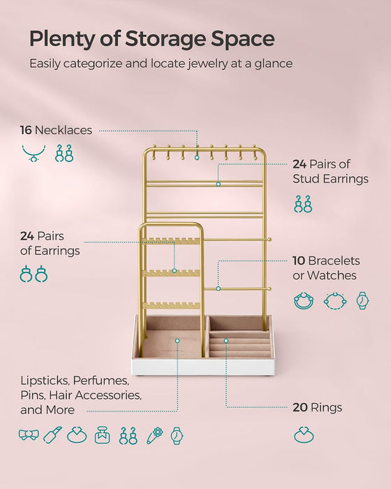 Jewelry Holder, Display Stand, Metal Frame, Velvet Tray