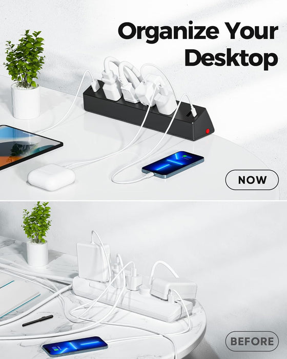Desk Clamp Power Strip, 4 AC Outlets 4 USB Ports, Fit 1.7in Tabletop Edge