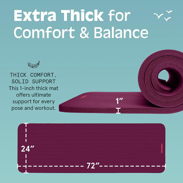 Retrospec Solana Yoga Mat 1" Thick w/Nylon Strap for Men & Women - Non Slip Exercise Mat for Home Yoga, Pilates, Stretch