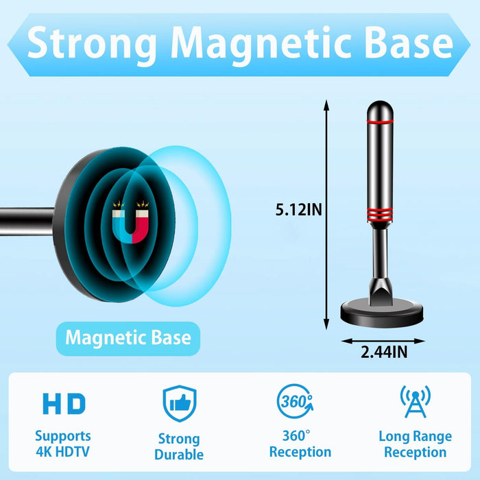 Digital TV Antenna for Smart TV Indoor, HDTV Antenna with Magnetic Base