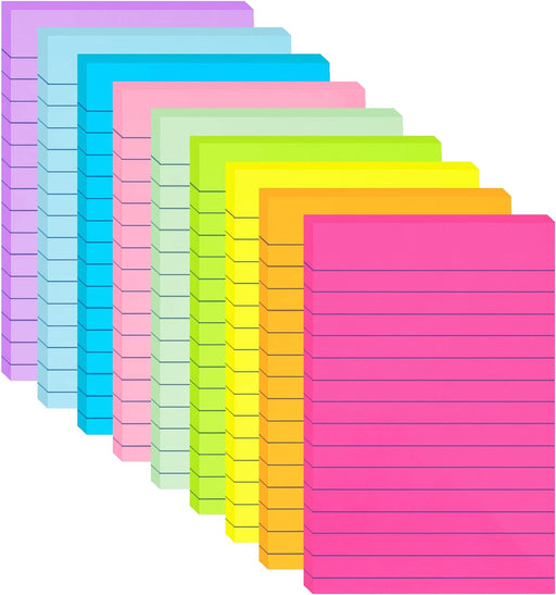9 Pads Lined Sticky Notes 4x6 in, Bright Large Notepads with Lines