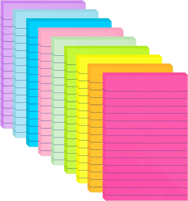 9 Pads Lined Sticky Notes 4x6 in, Bright Large Notepads with Lines