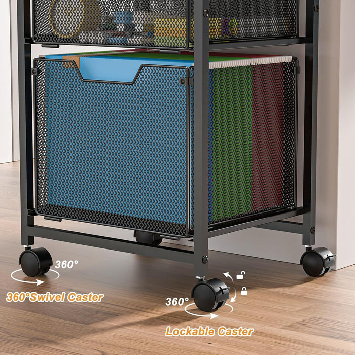 6-Tier Rolling File Cart Multi Mobile Drawer Cabinet Black