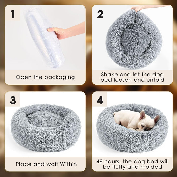 Dog & Cat Bed for Indoor Cats, 20in Calming Donut Bed (Light Grey)