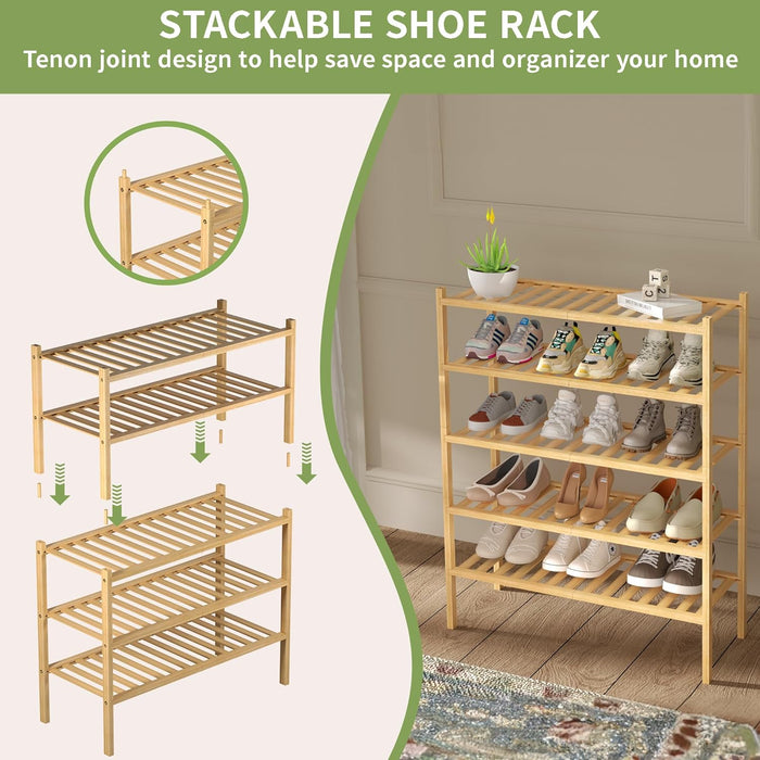 3 Tier Bamboo Shoe Rack for Closet Free Standing Wood Shoe Shelf Storage Organizer for Entryway Small Space Stackable 27