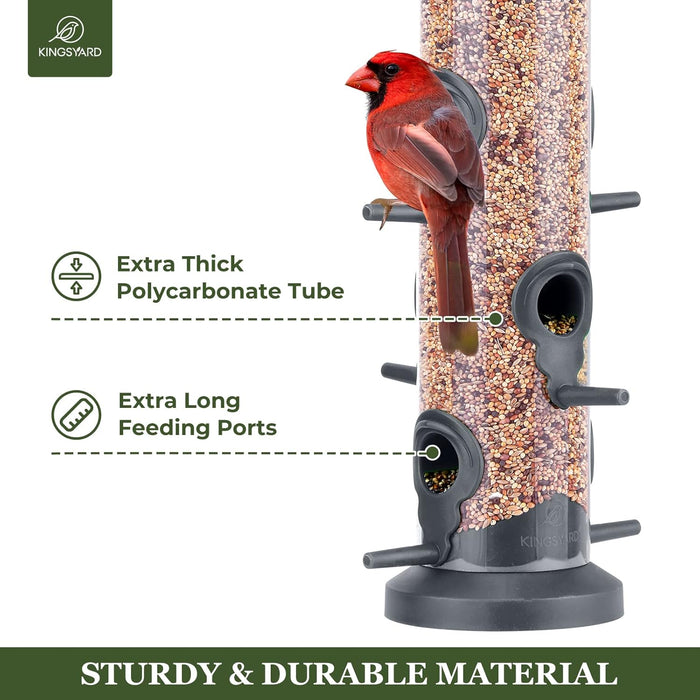 2 Pack Tube Feeders with 6 Feeding Ports for Outdoors Hanging, Premium Hard Plastic Weatherproof & Steel Hanger, Attract