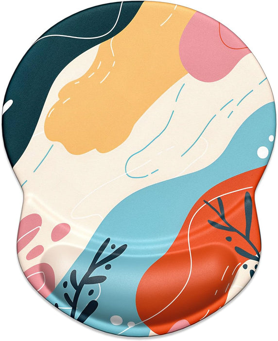 Ergonomic Mouse Pad with Gel Wrist Support Small Wrist Rest Smooth Surface Non-Slip PU Base Comfortable Office Supplies Pain Relief, 8.7 x 7.2 inches, Art Style Pattern