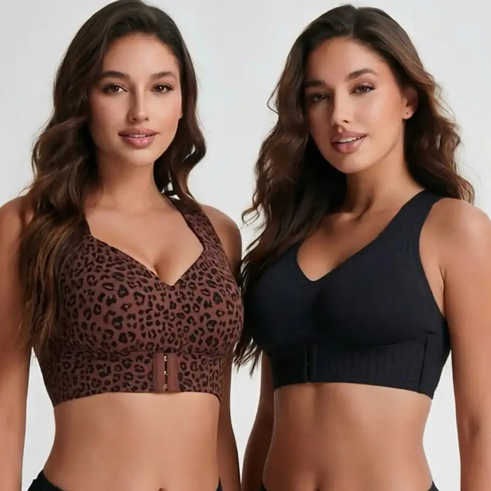 Women'S Animal Print V Neck Posture Sports Bra Wire Free, Breathable Mesh, Removable Pads, Gentle Support, Machine Washable, Minimizer Jelly Alternative for Yoga & Gym Workouts, Bras for Women Posture Shaping Bra Sporty Bra