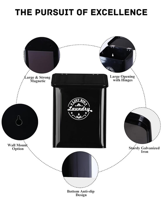 Magnetic Lint Bin for Laundry Room Organization and Storage with Brush, Wall-Mounted Laundry Dryer Lint Bin for Laundry 