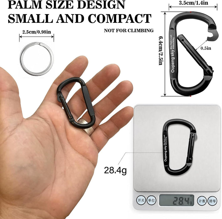 Carabiner Clip - Heavy Duty Carabiners,Carabeaner D Ring Shape,Small 2.5" 800lbs,Large 3" 13KN (2922 lbs),Key Chain Clip