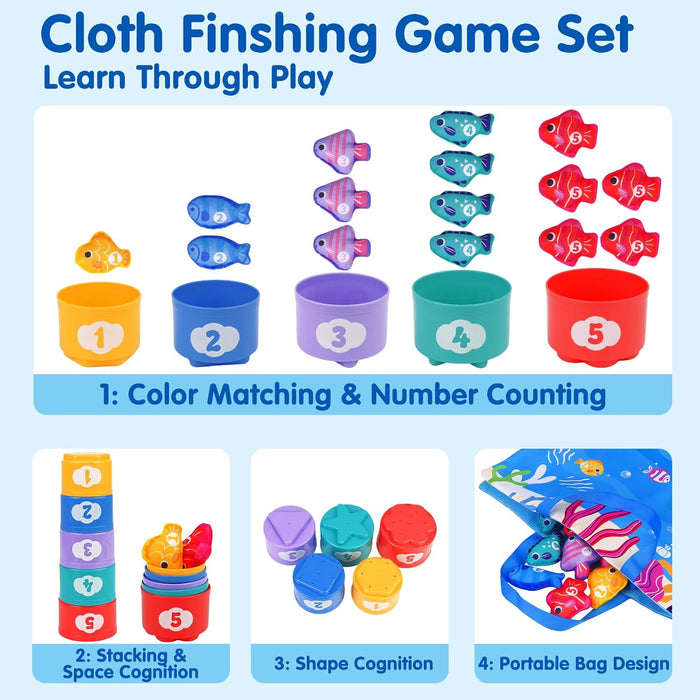 Montessori Toys for 1 Year Old: Cloth Fishing Game with Stacking Cups