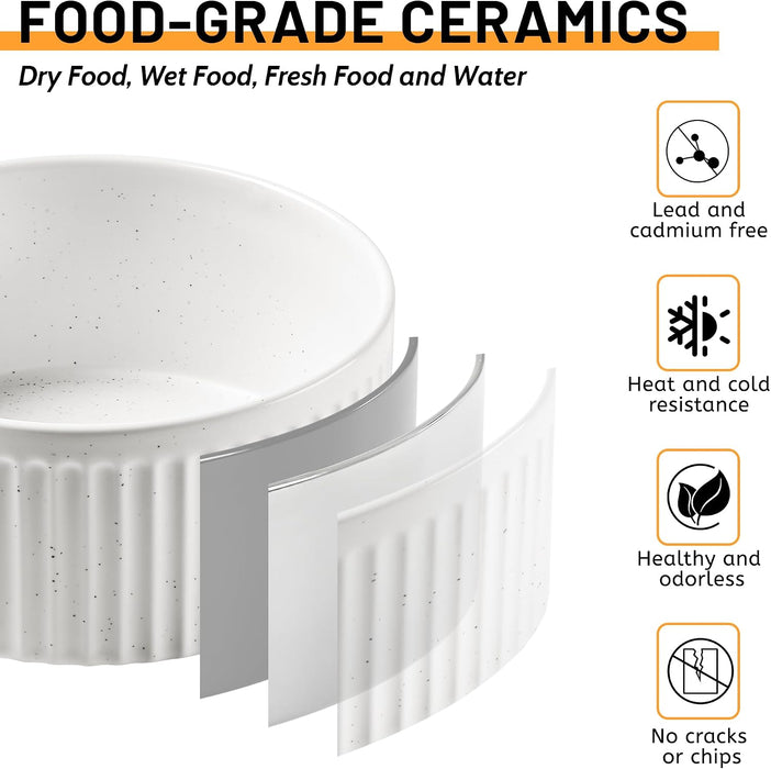 Non-Slip Ceramic Dog Bowls,6" Dog Food and Water Bowl Set with Silicone Base, 32oz/4cups Weighted Flip-Proof Pet Feeding