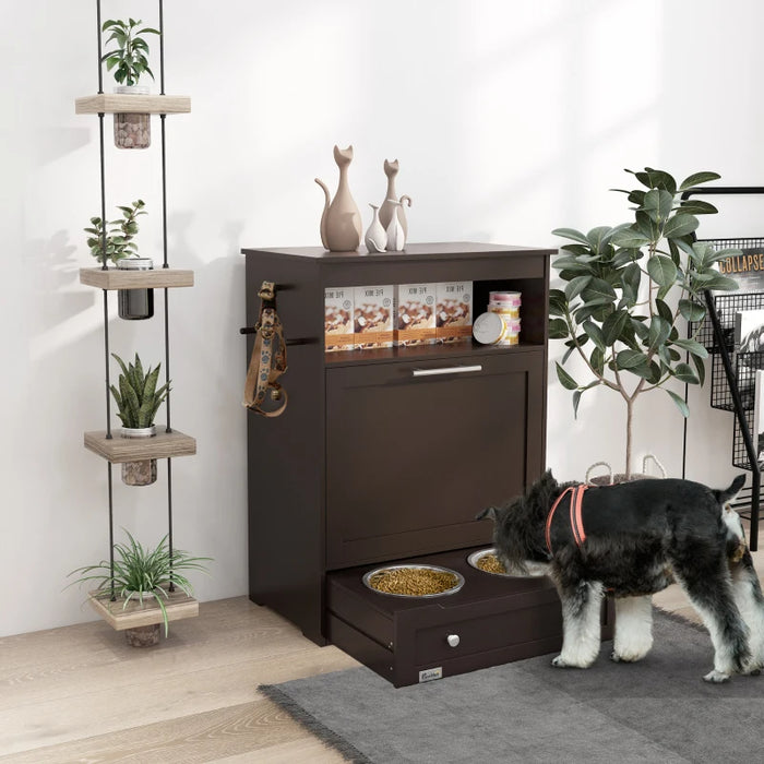 Raised-Bowl Pet Feeder Station with Storage Cabinet