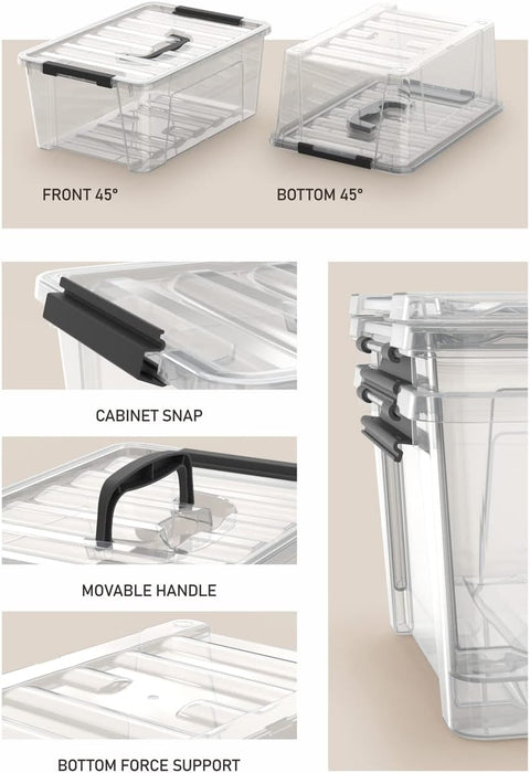 Clear Storage Latch Bins, 6-Pack Storage Organizer Box with Handle and Lids, 5-Litre