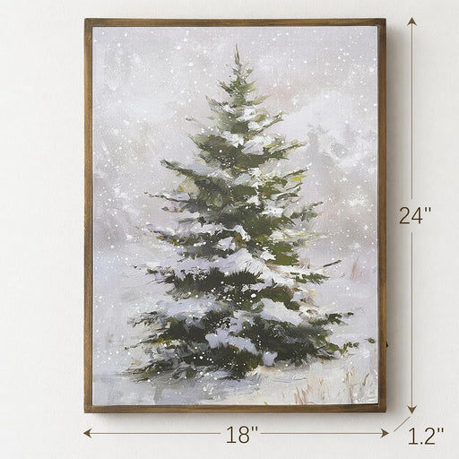 Christmas Decorations-18“ x 24" Lighted Framed Snowy Tree Canvas Wall Decor