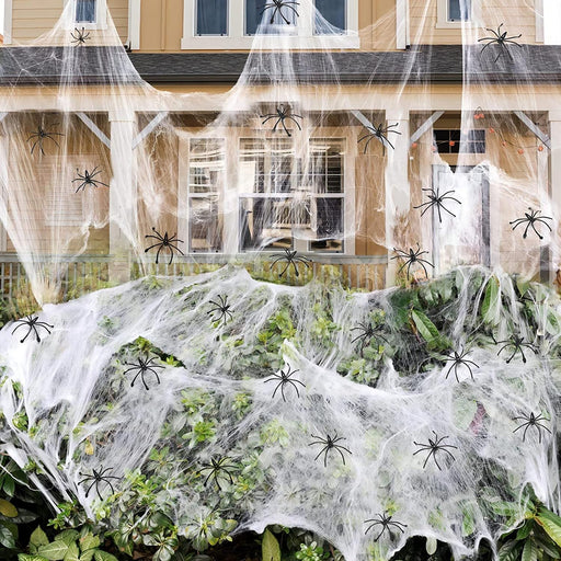 1400 sqft Halloween Spider Webs Decorations with 150 Extra Fake Spiders, Super Stretchy Cobwebs for Halloween Decor Indo