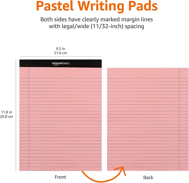 Wide Ruled Lined Writing Note Pads with Sturdy Back, 8.5" x 11.75", Multicolor, 6-Pack, 300 Sheets, Perforated