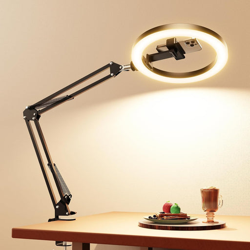 Upgrade Ring Light Overhead Camera Phone Mount for Desk, 10” Selfie Light with Stand Tripod for iPhone, Light with Phone