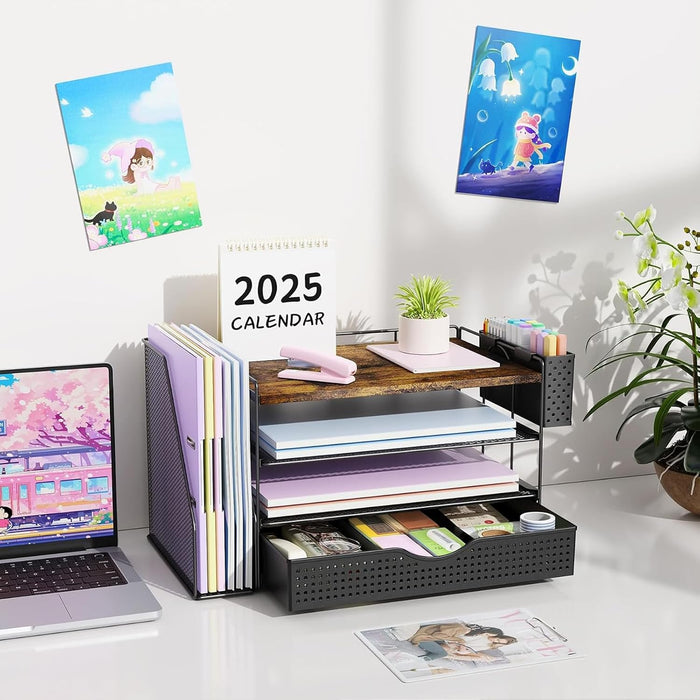 Wood Desk Organizers and Accessories with File Holder & Catalog Racks
