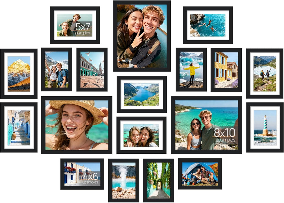 Picture Frames set of 19, Including 8x10, 5x7, 4x6 Black Frame