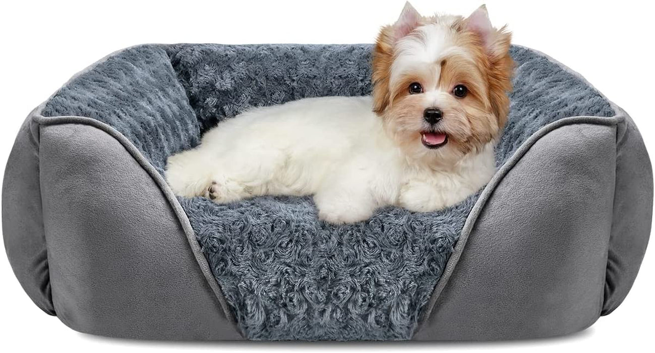 Rectangle Washable Orthopedic Dog Bed for Small, Medium and Large Dogs, Soft Calming, Sleeping Puppy Bed Durable Pet Cuddler with Anti-Slip Bottom, S (20"x19"x6")
