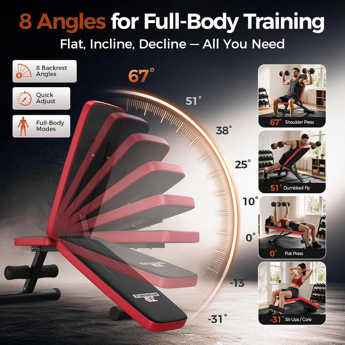 Adjustable Weight Bench for Home Gym, 660LBS Capacity Workout Bench with 8 Backrests for Chest Shoulders Arms, Compact a