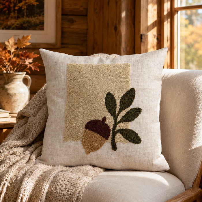 Cozy Fall 3D Acorn Embroidered Throw Pillow Cover 18x18, 1Piece