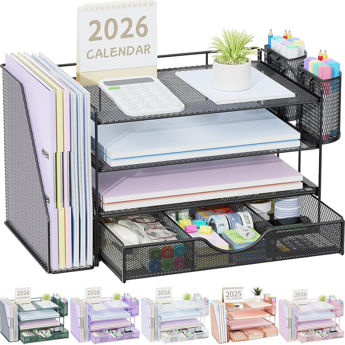 Metal Mesh Desk Organizers and Accessories with File Holder