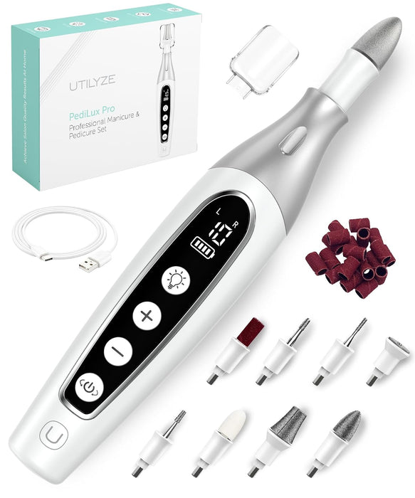 PediLux Pro Professional Manicure Pedicure Kit, Cordless Electric Nail File Drill Set, Thick Toenail Grinder, Toe Nail D