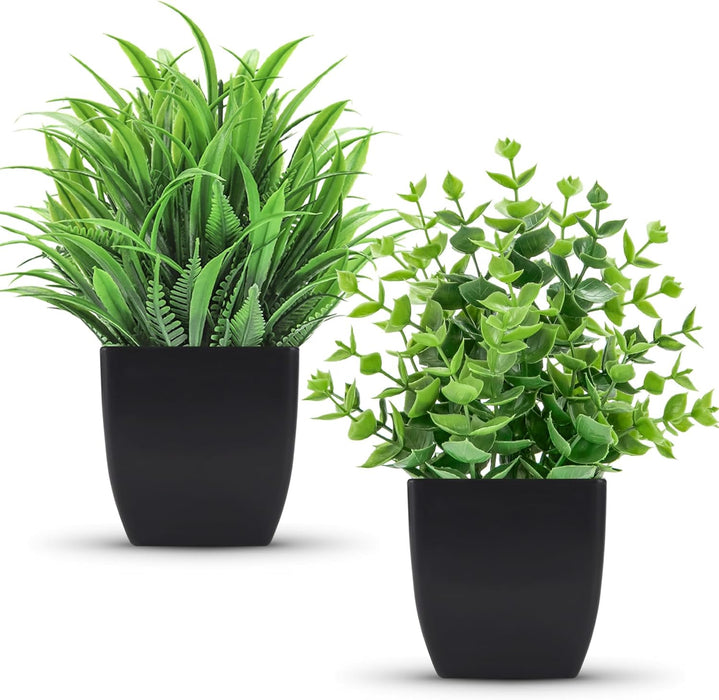 2 Pcs Fake Plants Small Artificial Plants for Black Bathroom Decor