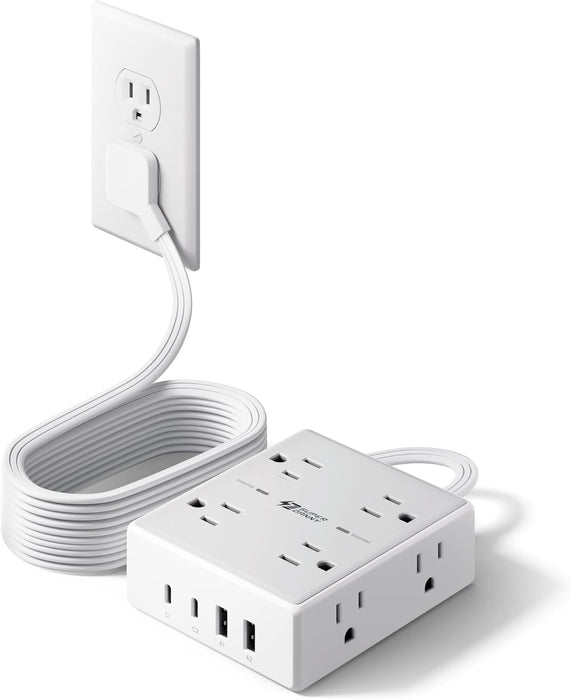 Extension Cord,Flat Plug Surge Protector Power Strip,10Ft