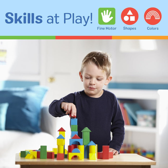 Melissa & Doug 100 Wooden Building Blocks with Storage Box