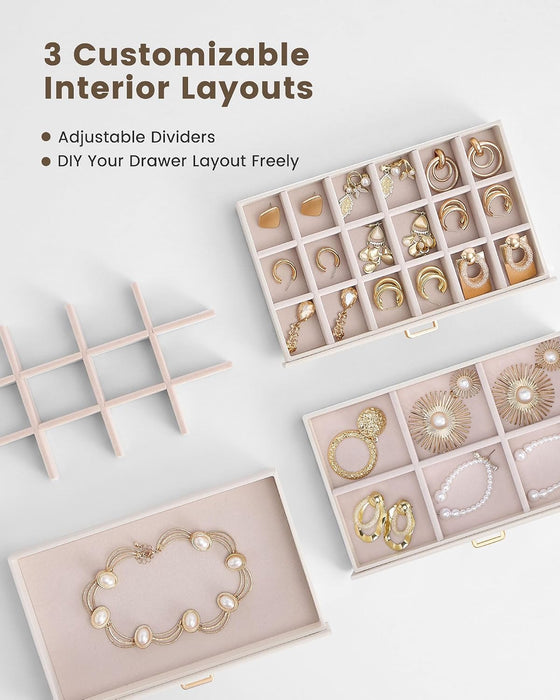 Earring Organizer, Jewelry Box with Clear Lid -Beige, 5 Layer