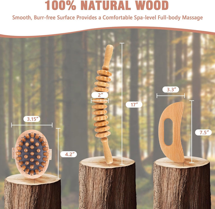 Wood Therapy Massage Tools 3 in 1,Wooden Lymphatic Drainage Massager, Body Sculpting Tools Cellulite Massager for Maderoterapia, Body Contouring, Relief Muscle, Anti-Cellulite