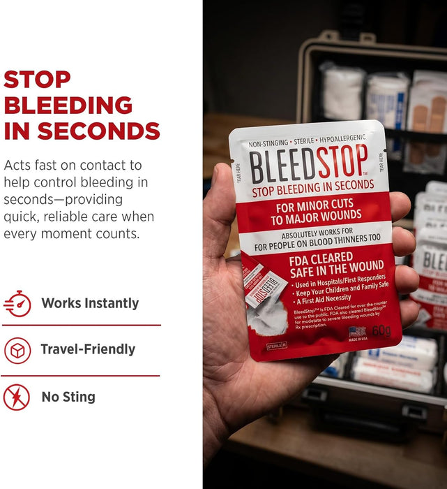 ™ First Aid Powder for Blood Clotting, Trauma Kit, Blood Thinner Patients, Camping Safety, and Survival Equipment for Moderate to Severe Bleeding Wounds or Nosebleeds - 4 (15g) Pouches