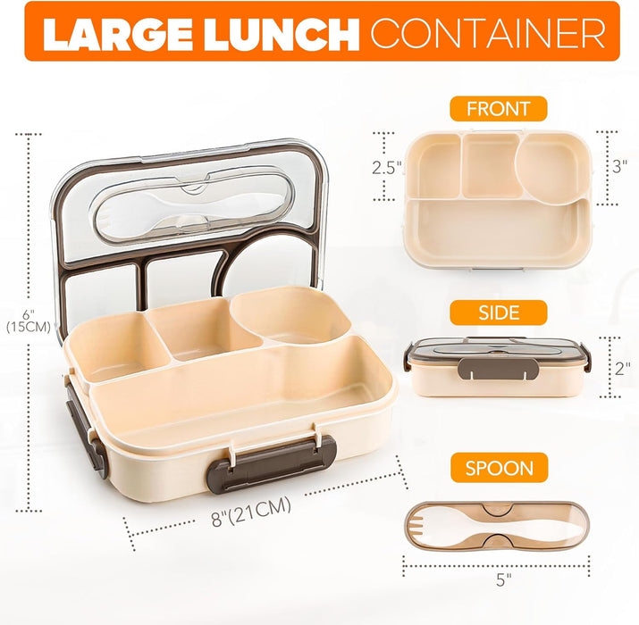 Bento Box Adult, Lunch Box, 4-Compartment Lunch Containers, Drop-Proof, Dishwasher Safe & Made with BPA-Free Materials(K